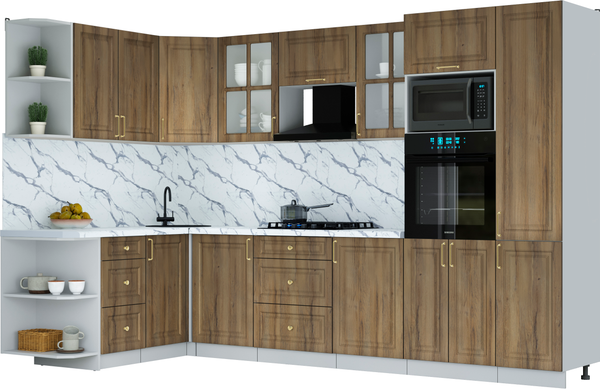 Изображение товара Кухонный гарнитур Интерлиния Мила Шато 1.68x3.2 ВТ LV (дуб вотан/дуб вотан/белый гранит)