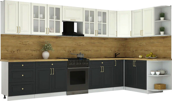 Изображение товара Кухонный гарнитур Интерлиния Мила Шато 1.7x3.7 PR (белый/черный/дуб бунратти)