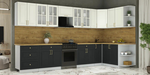 Изображение товара Кухонный гарнитур Интерлиния Мила Шато 1.7x3.7 PR (белый/черный/дуб бунратти)