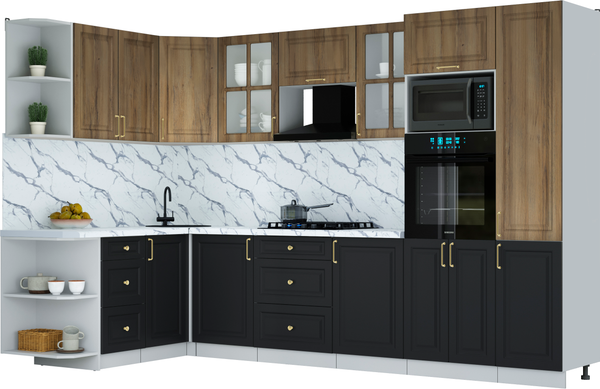 Изображение товара Кухонный гарнитур Интерлиния Мила Шато 1.68x3.2 ВТ LV (дуб вотан/черный/белый гранит)