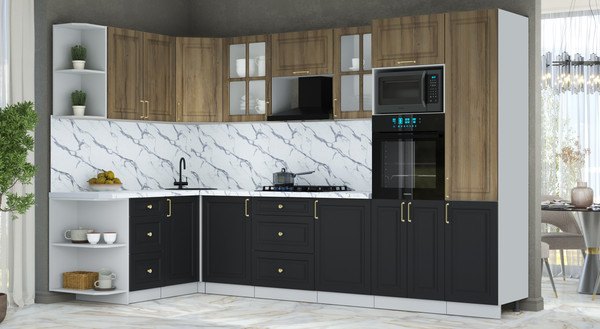 Изображение товара Кухонный гарнитур Интерлиния Мила Шато 1.68x3.2 ВТ LV (дуб вотан/черный/белый гранит)