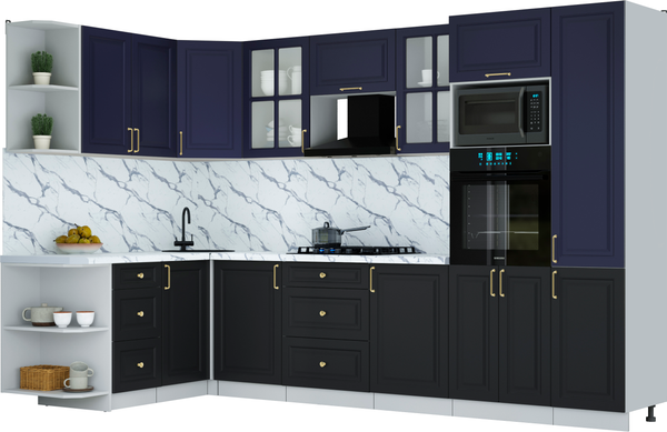 Изображение товара Кухонный гарнитур Интерлиния Мила Шато 1.68x3.2 ВТ LV (индиго/черный/белый гранит)