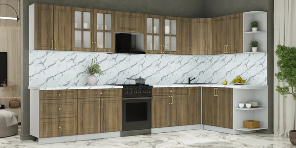 Изображение товара Кухонный гарнитур Интерлиния Мила Шато 1.7x3.7 PR (дуб вотан/дуб вотан/белый гранит)