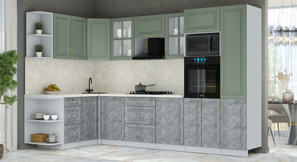 Изображение товара Кухонный гарнитур Интерлиния Мила Шато 1.68x3.2 ВТ LV (мята/керамика/опал светлый)