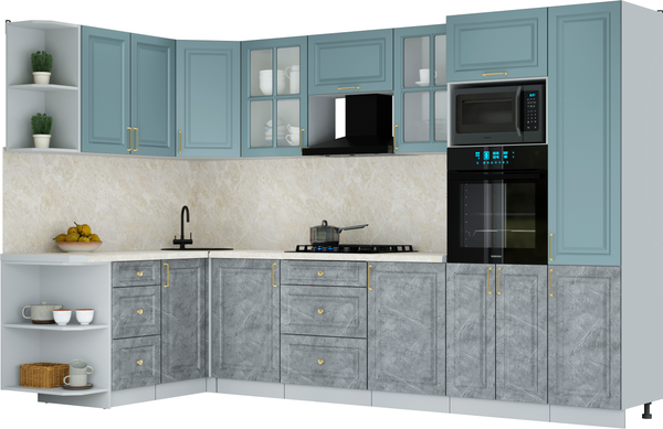 Изображение товара Кухонный гарнитур Интерлиния Мила Шато 1.68x3.2 ВТ LV (океан/керамика/опал светлый)