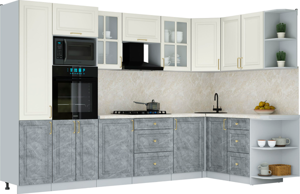 Изображение товара Кухонный гарнитур Интерлиния Мила Шато 1.68x3.2 ВТ PR (белый/керамика/опал светлый)