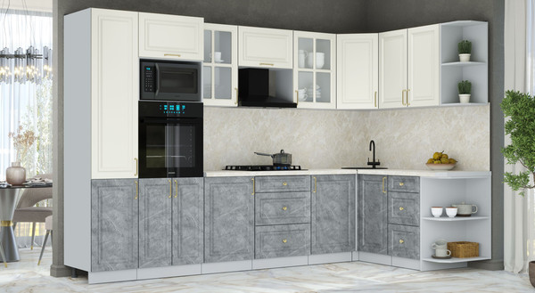 Изображение товара Кухонный гарнитур Интерлиния Мила Шато 1.68x3.2 ВТ PR (белый/керамика/опал светлый)