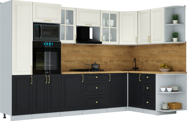 Изображение товара Кухонный гарнитур Интерлиния Мила Шато 1.68x3.2 ВТ PR (белый/черный/дуб бунратти)
