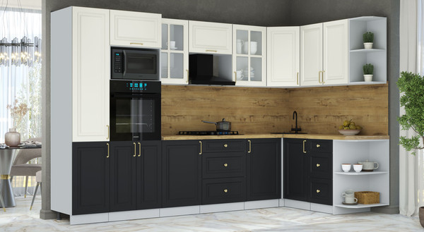 Изображение товара Кухонный гарнитур Интерлиния Мила Шато 1.68x3.2 ВТ PR (белый/черный/дуб бунратти)