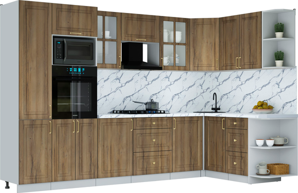 Изображение товара Кухонный гарнитур Интерлиния Мила Шато 1.68x3.2 ВТ PR (дуб вотан/дуб вотан/белый гранит)