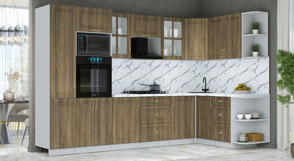 Изображение товара Кухонный гарнитур Интерлиния Мила Шато 1.68x3.2 ВТ PR (дуб вотан/дуб вотан/белый гранит)