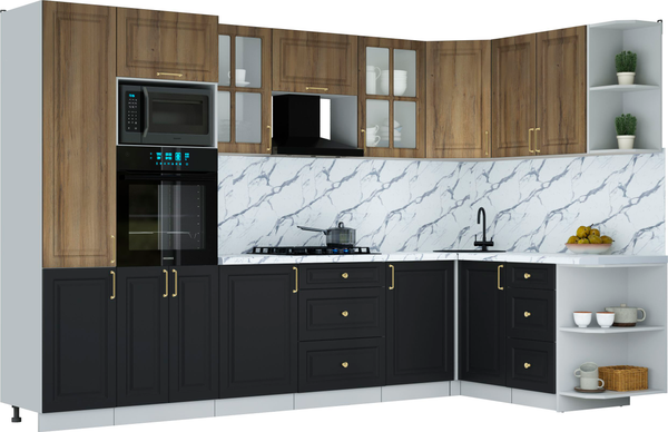 Изображение товара Кухонный гарнитур Интерлиния Мила Шато 1.68x3.2 ВТ PR (дуб вотан/черный/белый гранит)