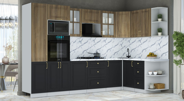 Изображение товара Кухонный гарнитур Интерлиния Мила Шато 1.68x3.2 ВТ PR (дуб вотан/черный/белый гранит)