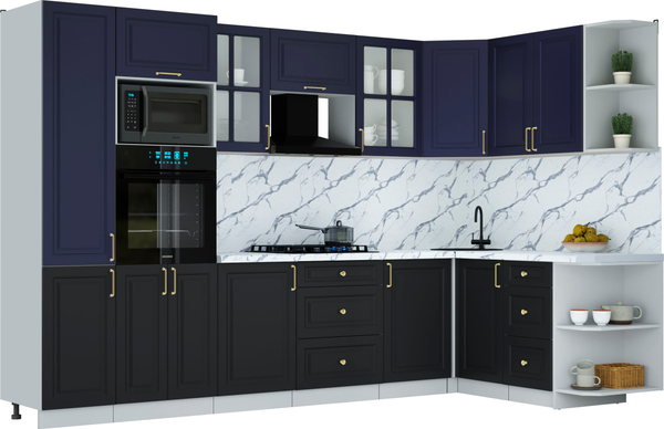 Изображение товара Кухонный гарнитур Интерлиния Мила Шато 1.68x3.2 ВТ PR (индиго/черный/белый гранит)