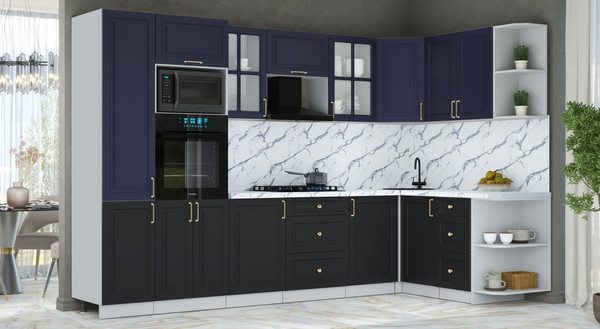 Изображение товара Кухонный гарнитур Интерлиния Мила Шато 1.68x3.2 ВТ PR (индиго/черный/белый гранит)