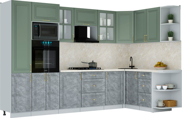 Изображение товара Кухонный гарнитур Интерлиния Мила Шато 1.68x3.2 ВТ PR (мята/керамика/опал светлый)