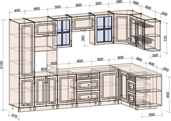 Изображение товара Кухонный гарнитур Интерлиния Мила Шато 1.68x3.2 ВТ PR (мята/керамика/опал светлый)