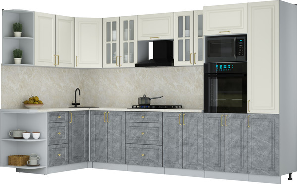 Изображение товара Кухонный гарнитур Интерлиния Мила Шато 1.68x3.4 ВТ LV (белый/керамика/опал светлый)