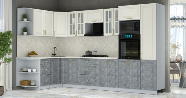 Изображение товара Кухонный гарнитур Интерлиния Мила Шато 1.68x3.4 ВТ LV (белый/керамика/опал светлый)