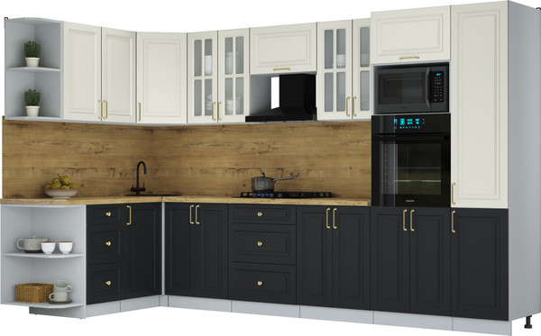 Изображение товара Кухонный гарнитур Интерлиния Мила Шато 1.68x3.4 ВТ LV (белый/черный/дуб бунратти)