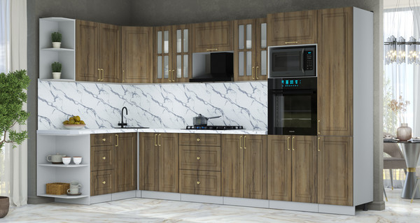 Изображение товара Кухонный гарнитур Интерлиния Мила Шато 1.68x3.4 ВТ LV (дуб вотан/дуб вотан/белый гранит)