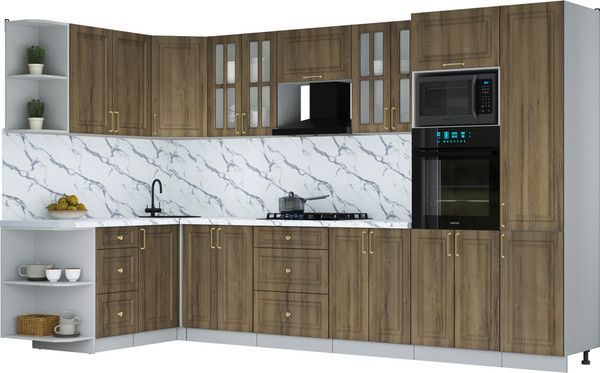 Изображение товара Кухонный гарнитур Интерлиния Мила Шато 1.68x3.4 ВТ LV (дуб вотан/дуб вотан/белый гранит)