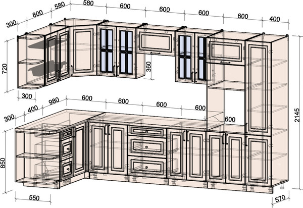 Изображение товара Кухонный гарнитур Интерлиния Мила Шато 1.68x3.4 ВТ LV (дуб вотан/луна/опал светлый)
