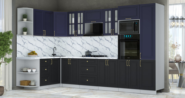 Изображение товара Кухонный гарнитур Интерлиния Мила Шато 1.68x3.4 ВТ LV (индиго/черный/белый гранит)