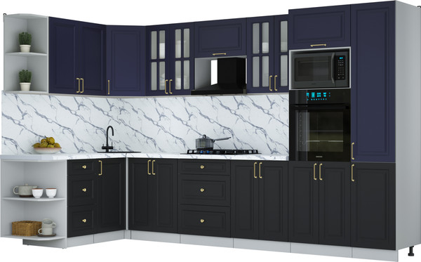 Изображение товара Кухонный гарнитур Интерлиния Мила Шато 1.68x3.4 ВТ LV (индиго/черный/белый гранит)