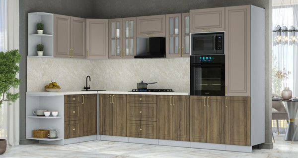 Изображение товара Кухонный гарнитур Интерлиния Мила Шато 1.68x3.4 ВТ LV (луна/дуб вотан/опал светлый)