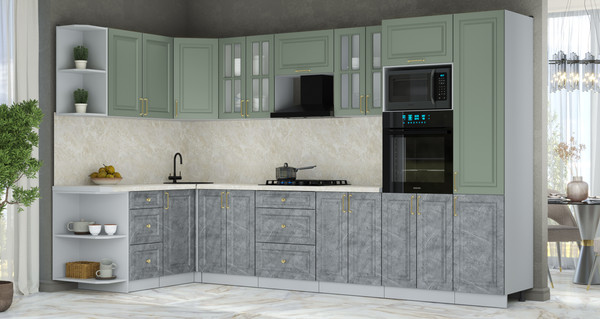 Изображение товара Кухонный гарнитур Интерлиния Мила Шато 1.68x3.4 ВТ LV (мята/керамика/опал светлый)