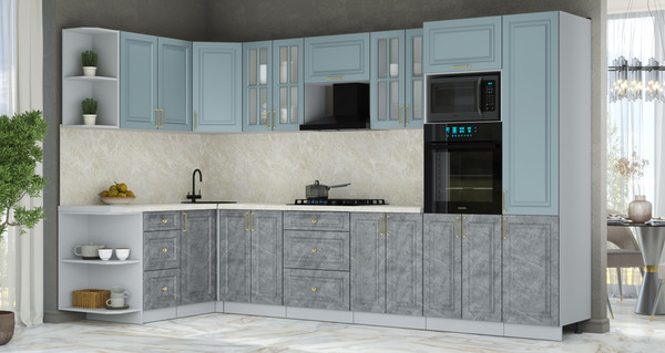 Изображение товара Кухонный гарнитур Интерлиния Мила Шато 1.68x3.4 ВТ LV (океан/керамика/опал светлый)