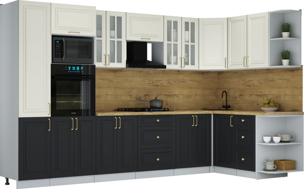 Изображение товара Кухонный гарнитур Интерлиния Мила Шато 1.68x3.4 ВТ PR (белый/черный/дуб бунратти)