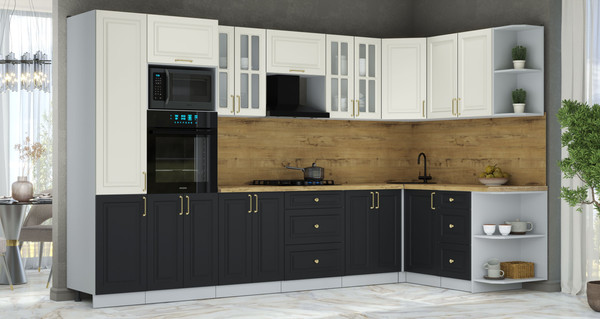 Изображение товара Кухонный гарнитур Интерлиния Мила Шато 1.68x3.4 ВТ PR (белый/черный/дуб бунратти)