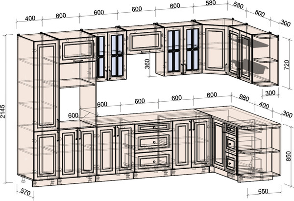Изображение товара Кухонный гарнитур Интерлиния Мила Шато 1.68x3.4 ВТ PR (дуб вотан/дуб вотан/белый гранит)
