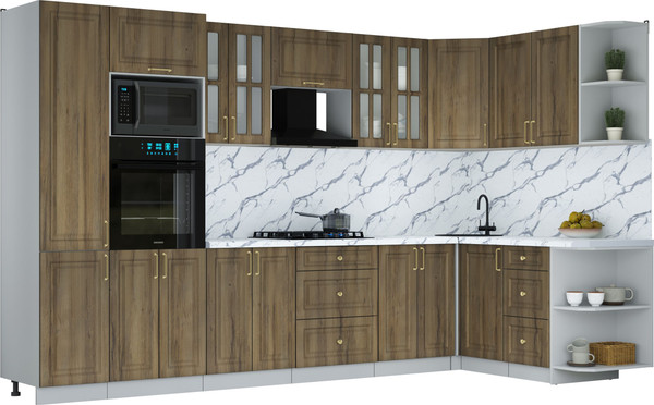 Изображение товара Кухонный гарнитур Интерлиния Мила Шато 1.68x3.4 ВТ PR (дуб вотан/дуб вотан/белый гранит)