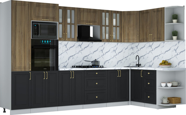 Изображение товара Кухонный гарнитур Интерлиния Мила Шато 1.68x3.4 ВТ PR (дуб вотан/черный/белый гранит)