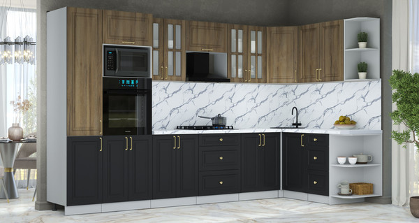 Изображение товара Кухонный гарнитур Интерлиния Мила Шато 1.68x3.4 ВТ PR (дуб вотан/черный/белый гранит)