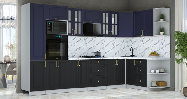Изображение товара Кухонный гарнитур Интерлиния Мила Шато 1.68x3.4 ВТ PR (индиго/черный/белый гранит)