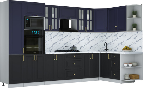 Изображение товара Кухонный гарнитур Интерлиния Мила Шато 1.68x3.4 ВТ PR (индиго/черный/белый гранит)