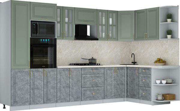 Изображение товара Кухонный гарнитур Интерлиния Мила Шато 1.68x3.4 ВТ PR (мята/керамика/опал светлый)