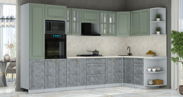 Изображение товара Кухонный гарнитур Интерлиния Мила Шато 1.68x3.4 ВТ PR (мята/керамика/опал светлый)