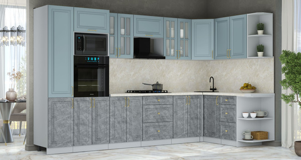 Изображение товара Кухонный гарнитур Интерлиния Мила Шато 1.68x3.4 ВТ PR (океан/керамика/опал светлый)