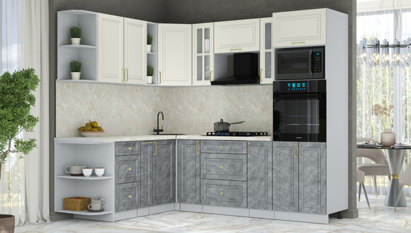 Изображение товара Кухонный гарнитур Интерлиния Мила Шато 1.88x2.4 ВТ LV (белый/керамика/опал светлый)