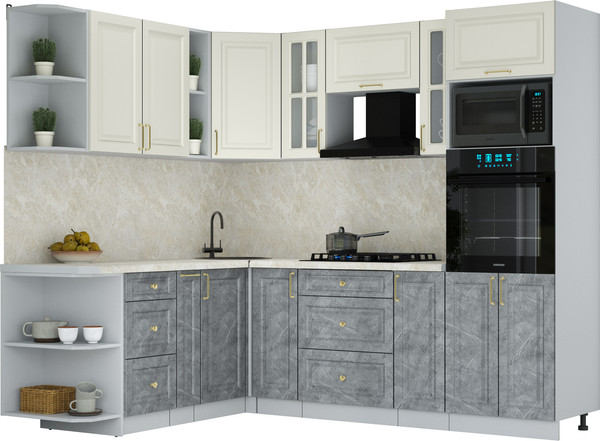 Изображение товара Кухонный гарнитур Интерлиния Мила Шато 1.88x2.4 ВТ LV (белый/керамика/опал светлый)