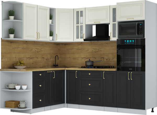 Изображение товара Кухонный гарнитур Интерлиния Мила Шато 1.88x2.4 ВТ LV (белый/черный/дуб бунратти)