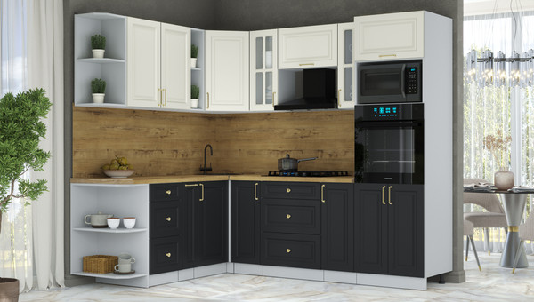 Изображение товара Кухонный гарнитур Интерлиния Мила Шато 1.88x2.4 ВТ LV (белый/черный/дуб бунратти)