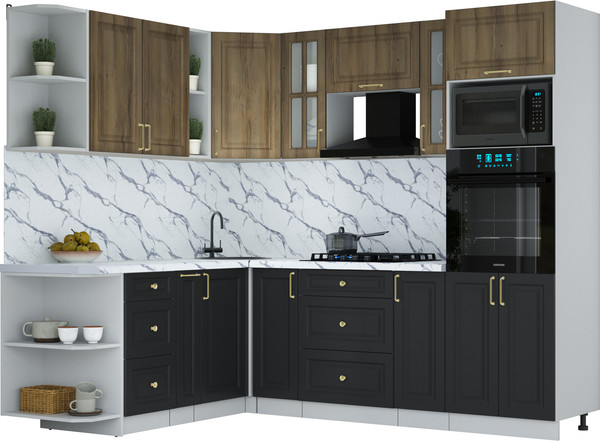 Изображение товара Кухонный гарнитур Интерлиния Мила Шато 1.88x2.4 ВТ LV (дуб вотан/черный/белый гранит)