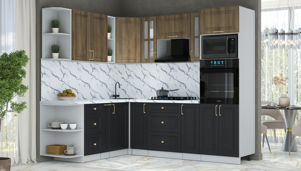 Изображение товара Кухонный гарнитур Интерлиния Мила Шато 1.88x2.4 ВТ LV (дуб вотан/черный/белый гранит)