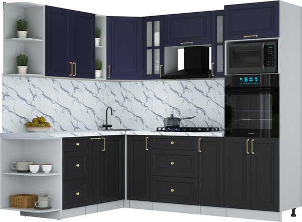 Изображение товара Кухонный гарнитур Интерлиния Мила Шато 1.88x2.4 ВТ LV (индиго/черный/белый гранит)